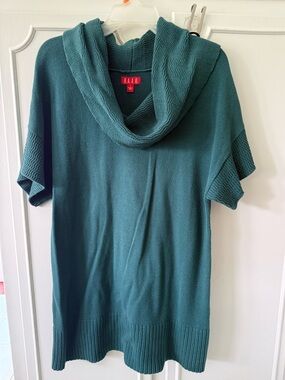 Elle Teal Cowl-Neck Short-Sleeve Sweater
